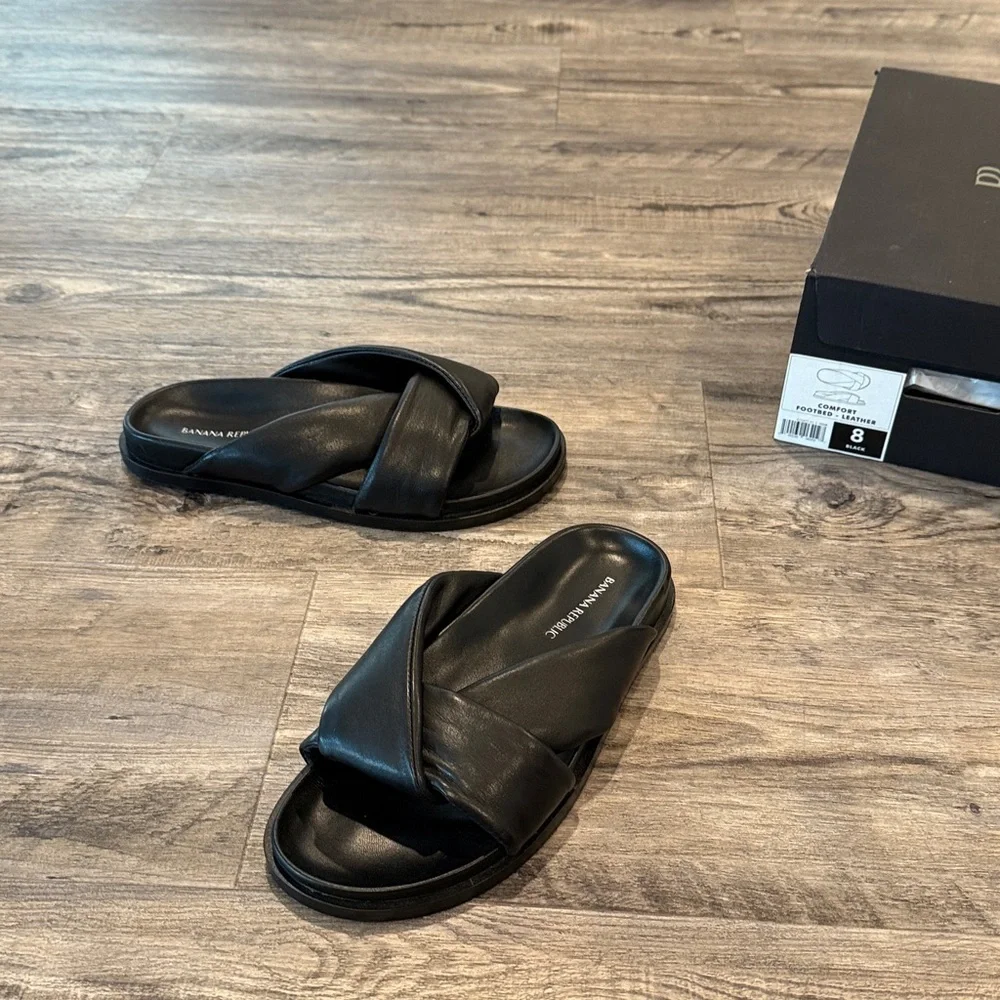 Banana Republic Black Crisscross Leather Slide Sandals - Picture 13 of 14